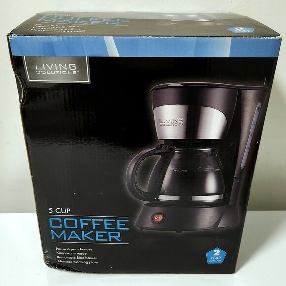 Living Solutions 5 Cup Coffee Maker NEW Black Filter Keep Warm Pause & Pour Home - Picture 1 of 3